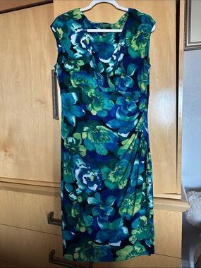 Lauren Ralph Lauren Blue and Green Floral Midi Dress